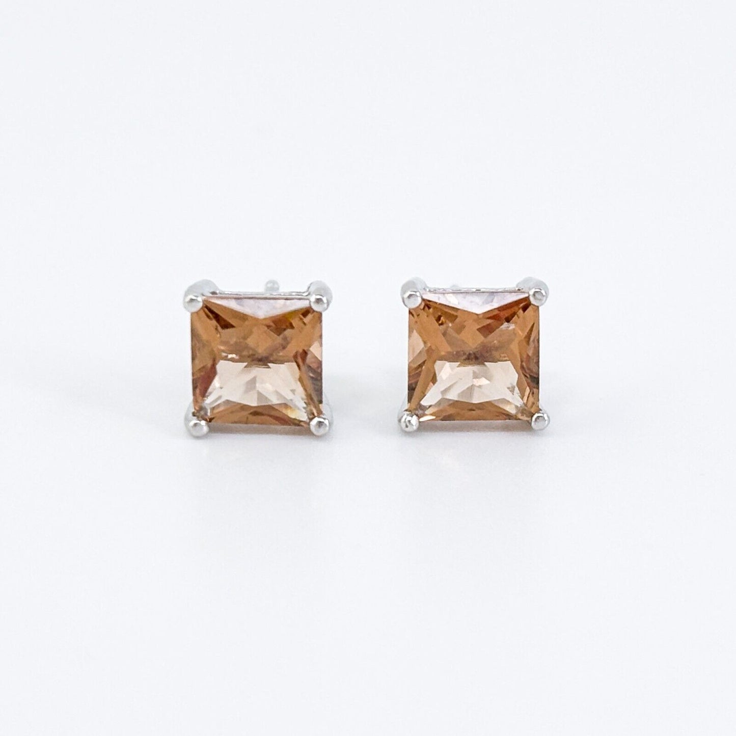 Vintage Sterling Silver 925 Apricot Cubic Zirconia Stud Earrings