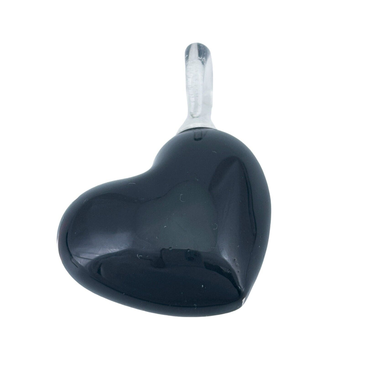 Purple Glass Heart Pendant with Blue Floral Design