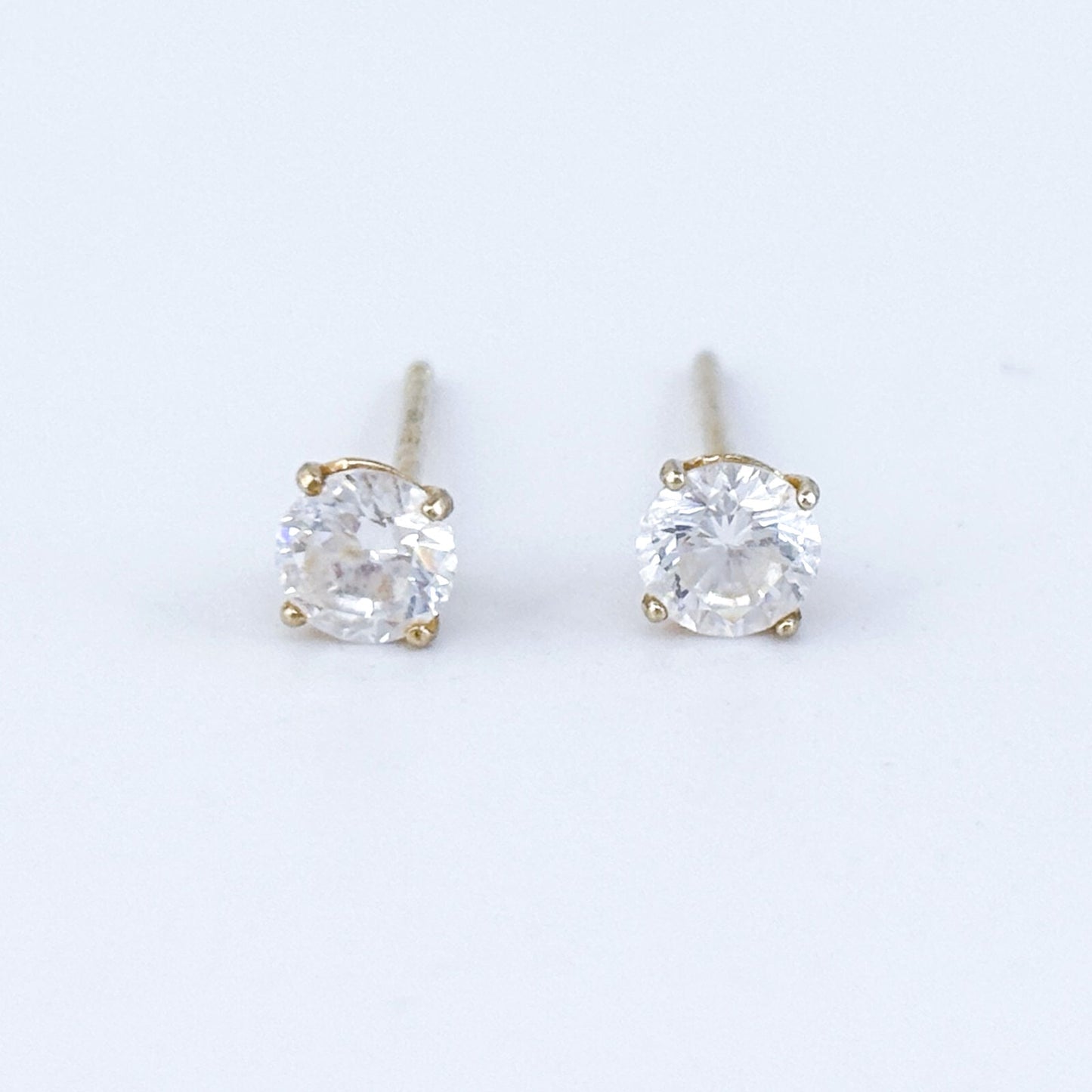 Vintage Gold Tone EHC Sterling Silver 925 4mm Cubic Zirconia Stud Earrings