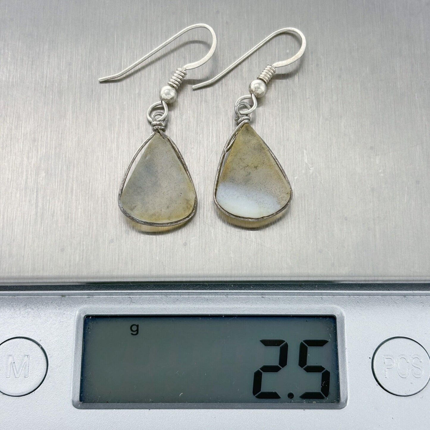Vintage Silver-Tone Wire Wrap Glass Dangle Earrings