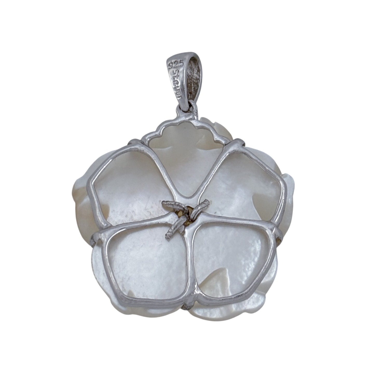Vintage Sterling Silver 925 Mother of Pearl Flower Pendant