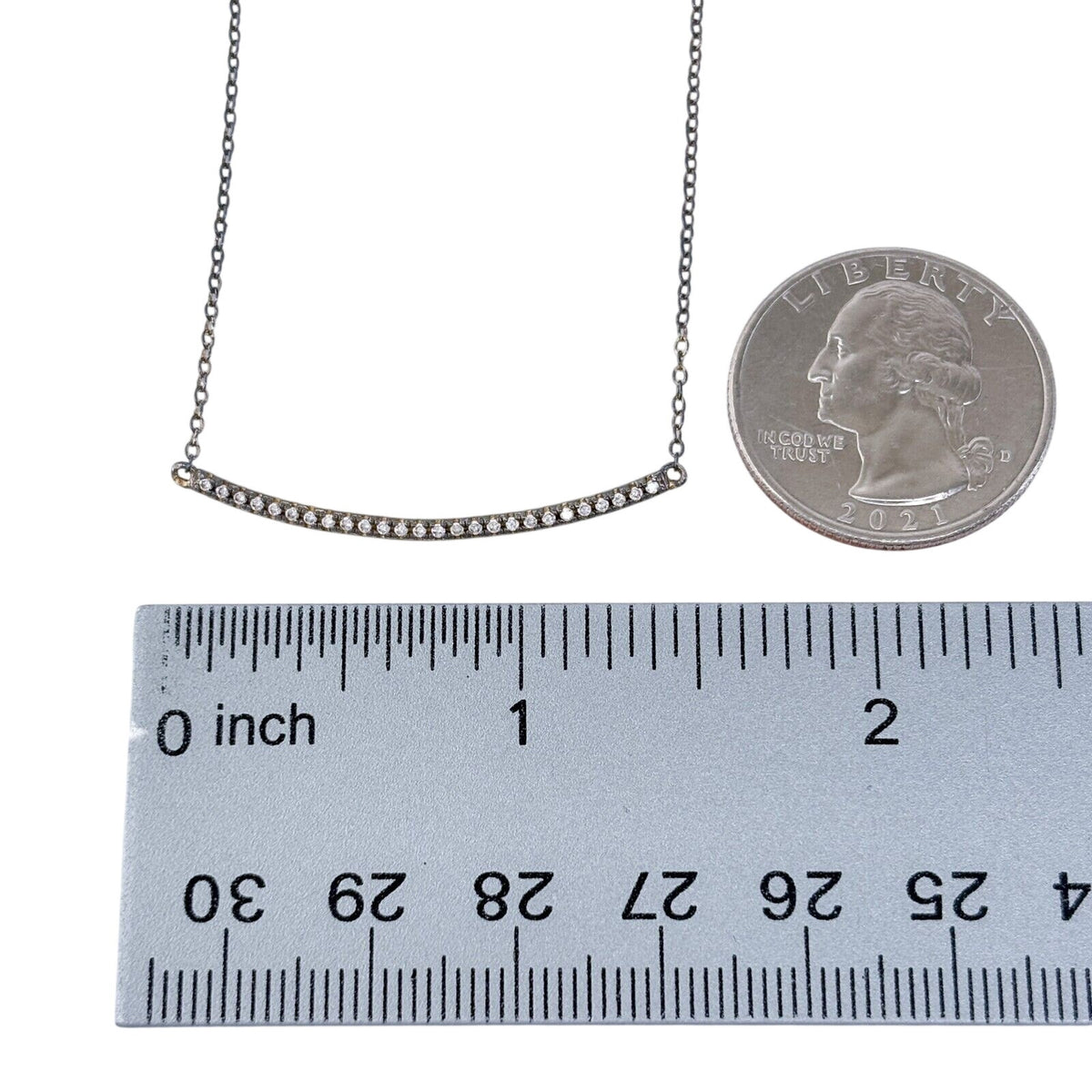 Vintage Silver-Tone Cubic Zirconia Bar Necklace 17"-19"