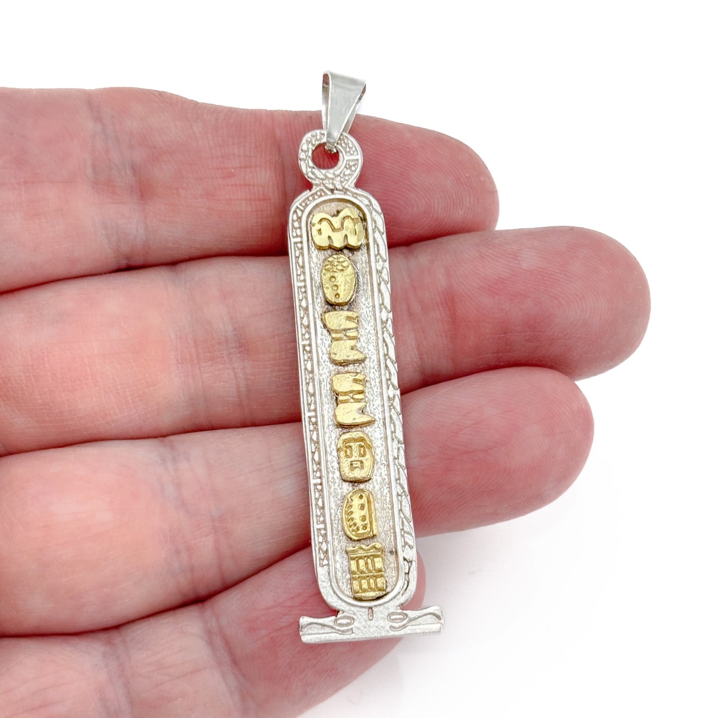 Vintage Mexican El Tigro 14K Gold Sterling Silver 925 Mayan Glyph Pendant