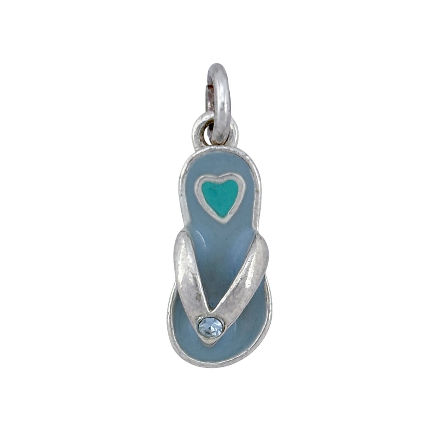 Vintage Sterling Silver 925 Enamel Blue Cubic Zirconia Flip Flop Charm