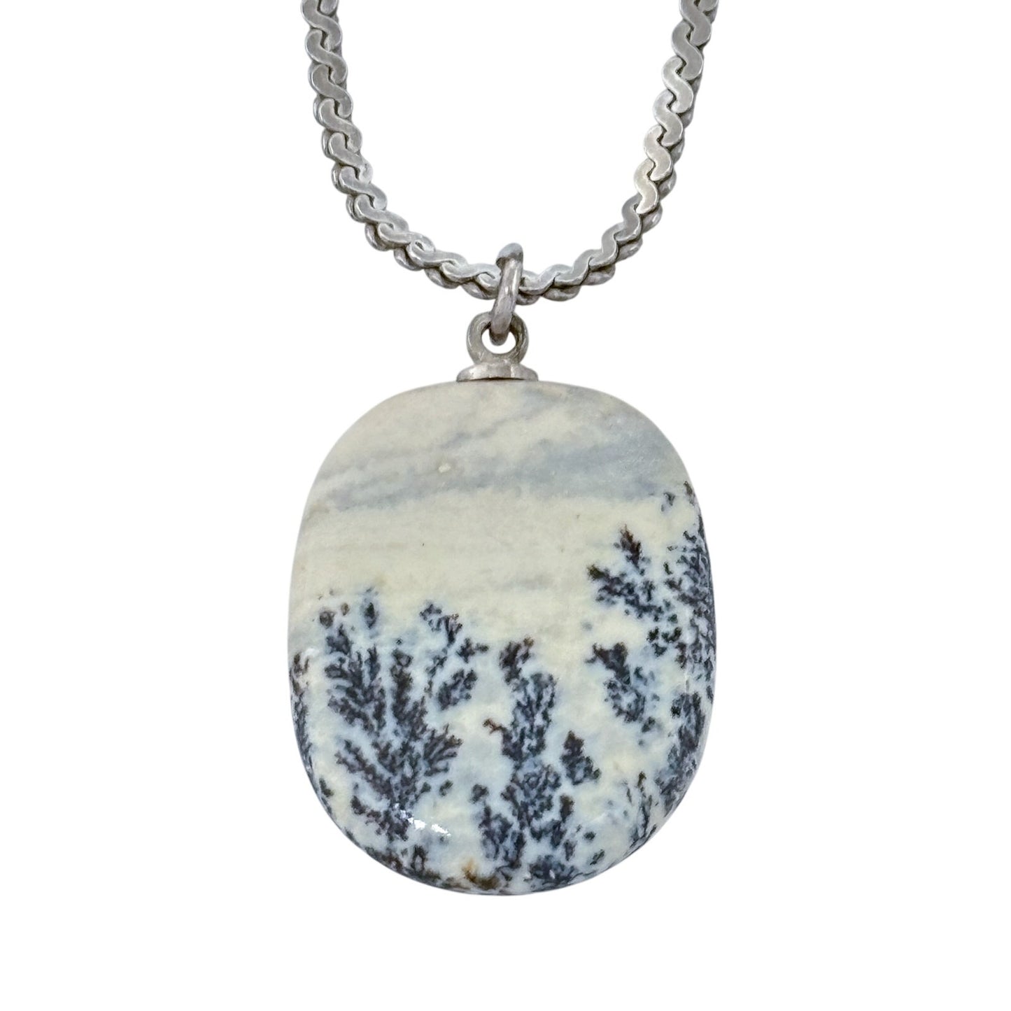 Vintage Sterling Silver 925 Dendritic Agate Pendant 16"