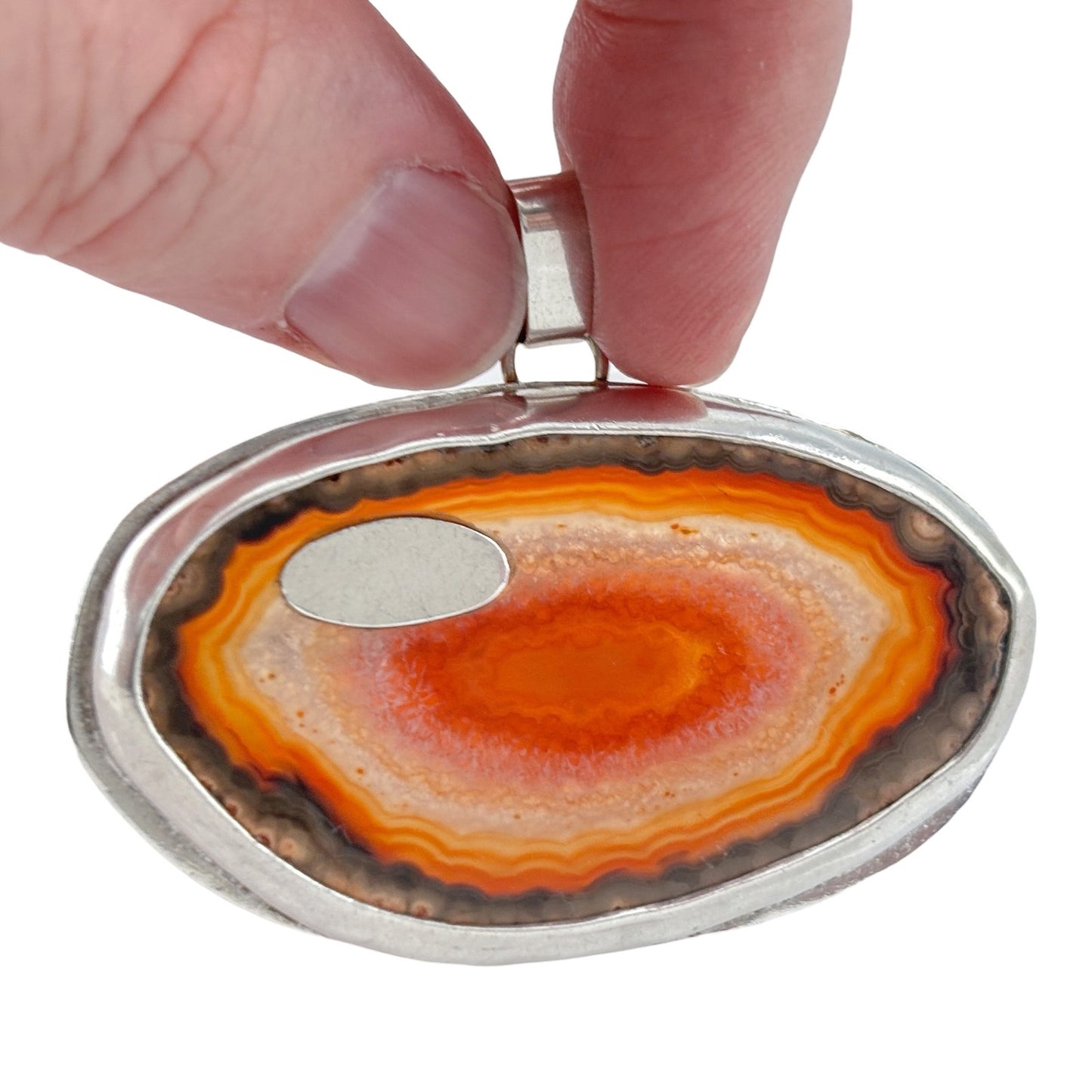 Vintage Sterling Silver 925 Red Banded Agate Pendant