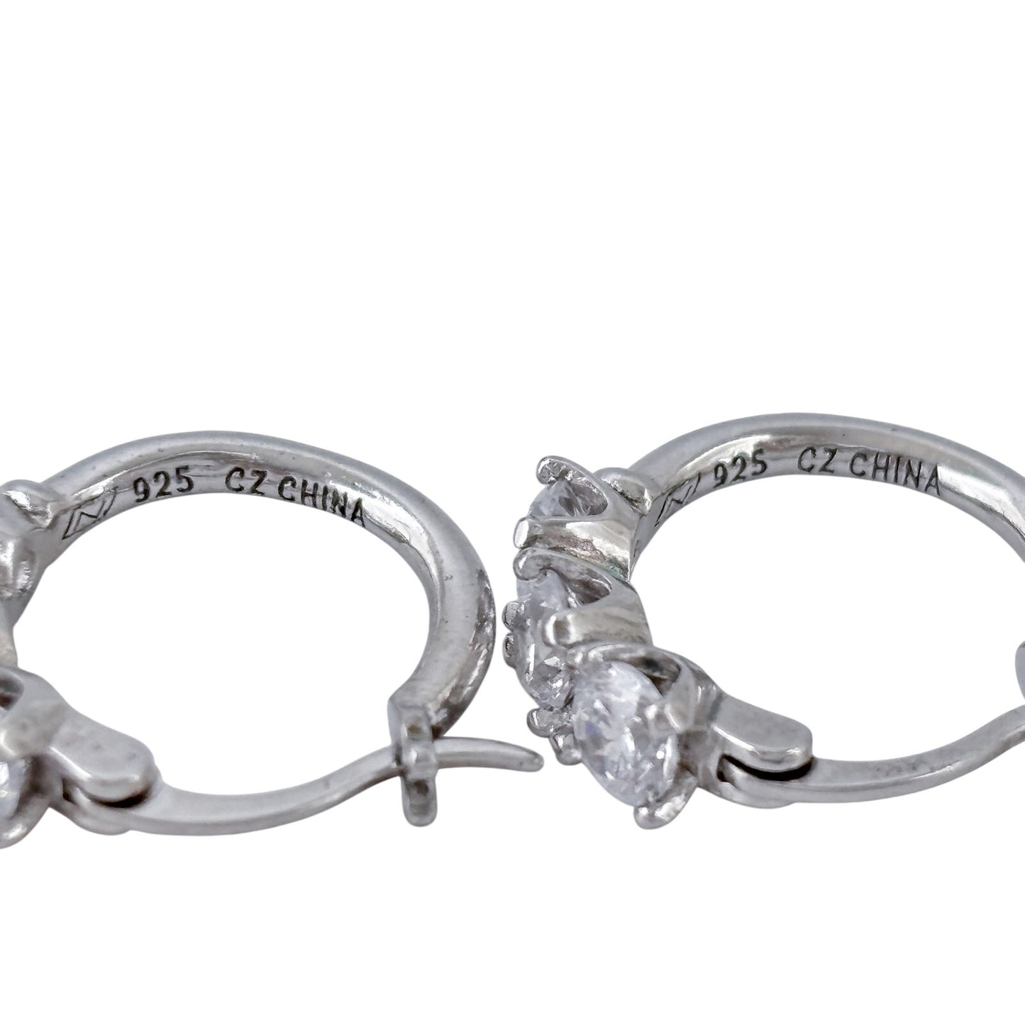 Vintage Sterling Silver 925 Cubic Zirconia Huggie Hoop Earrings