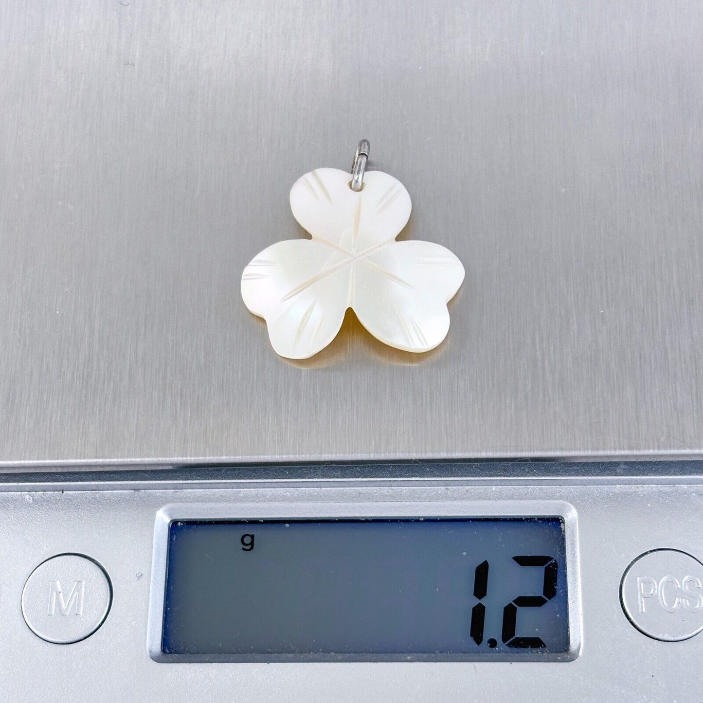 Silver-Tone Mother of Pearl Three-Leaf Clover Pendant