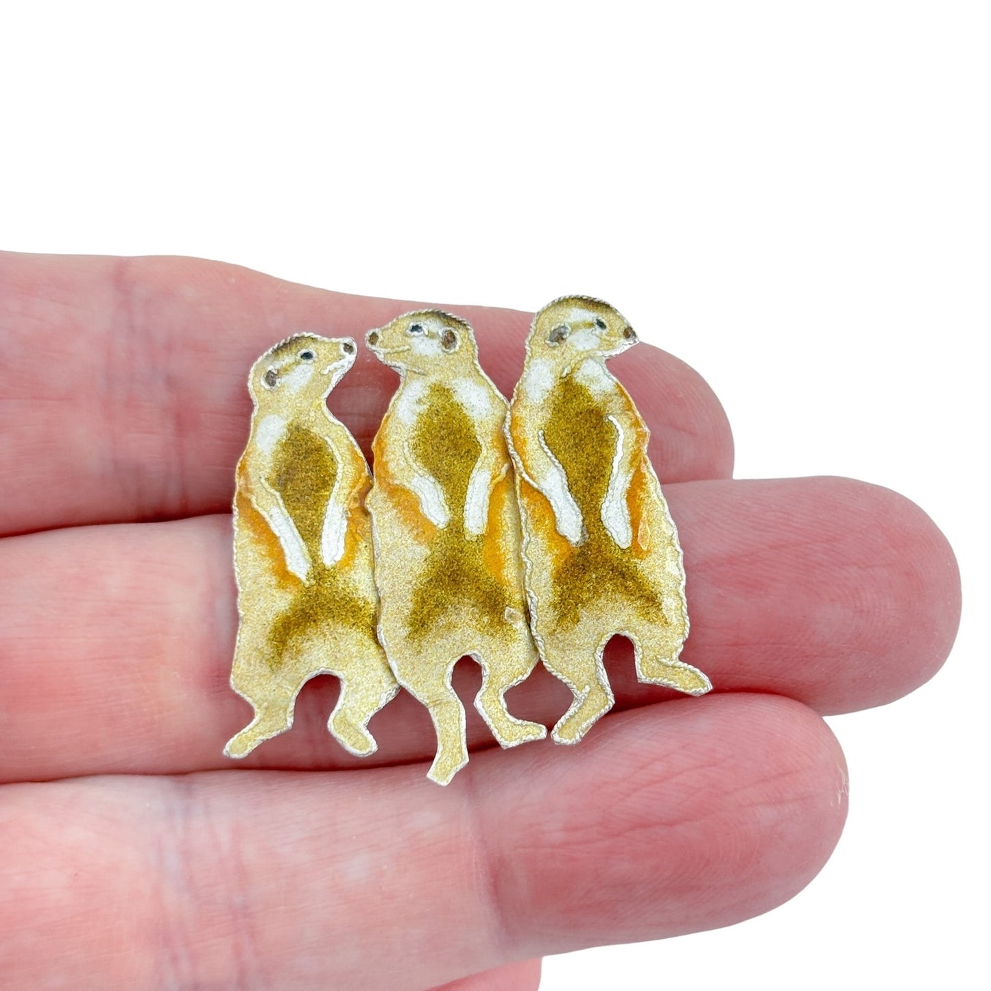 Vintage Sterling Silver 925 Meerkat Enamel Brooch