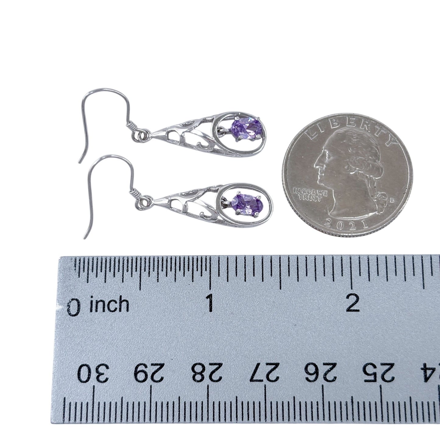 Estate Sterling Silver 925 Amethyst Filigree Dangle Earrings