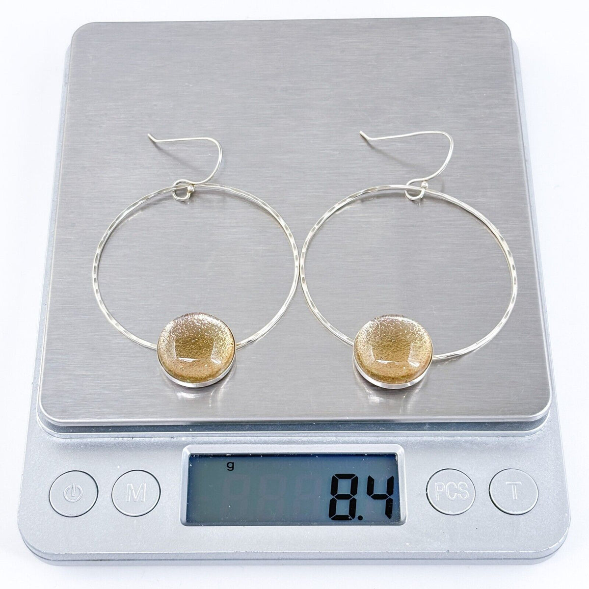 Vintage Silver-Tone Hoop Glass Accent Dangle Earrings
