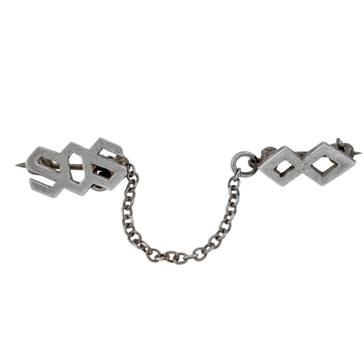 Vintage Sterling Silver SOS Geometric Dual Pin with Chain