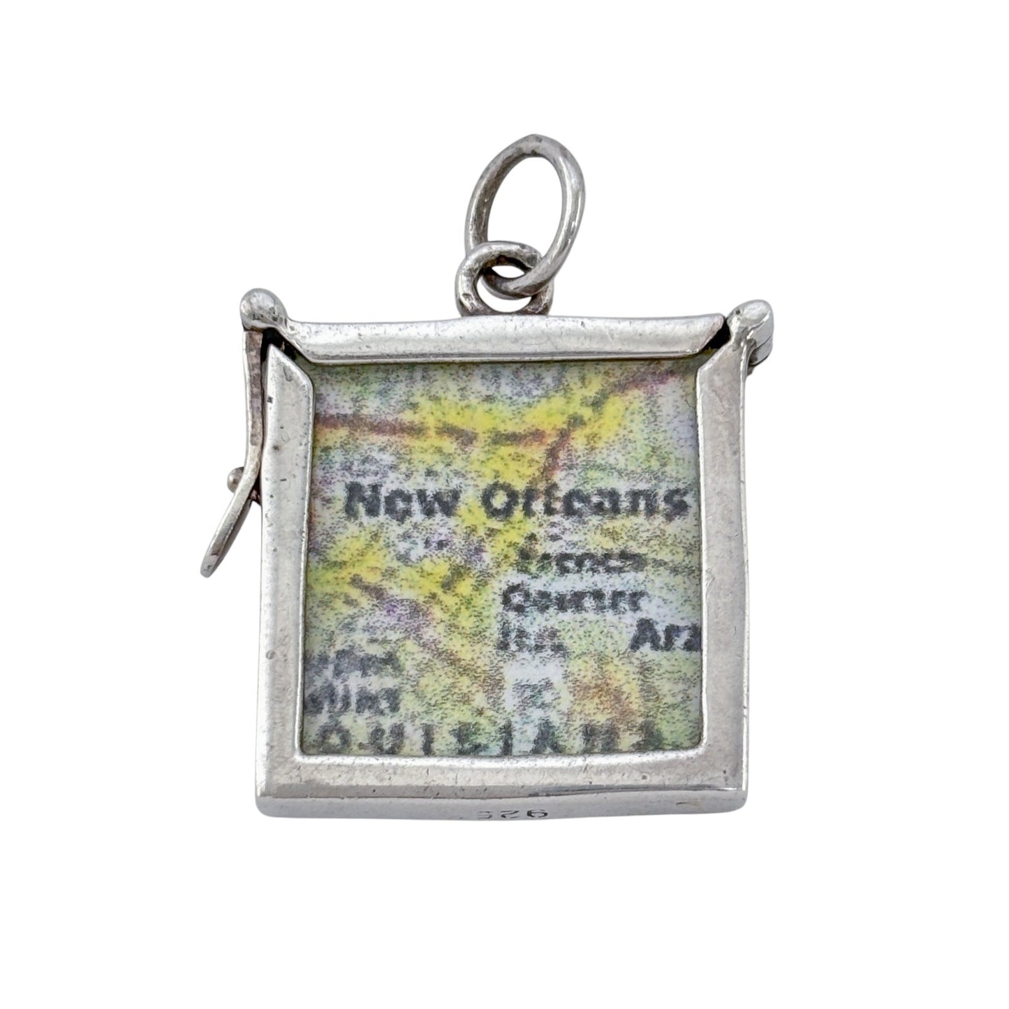 Vintage Sterling Silver 925 New Orleans Map Fleur De Lis Pendant