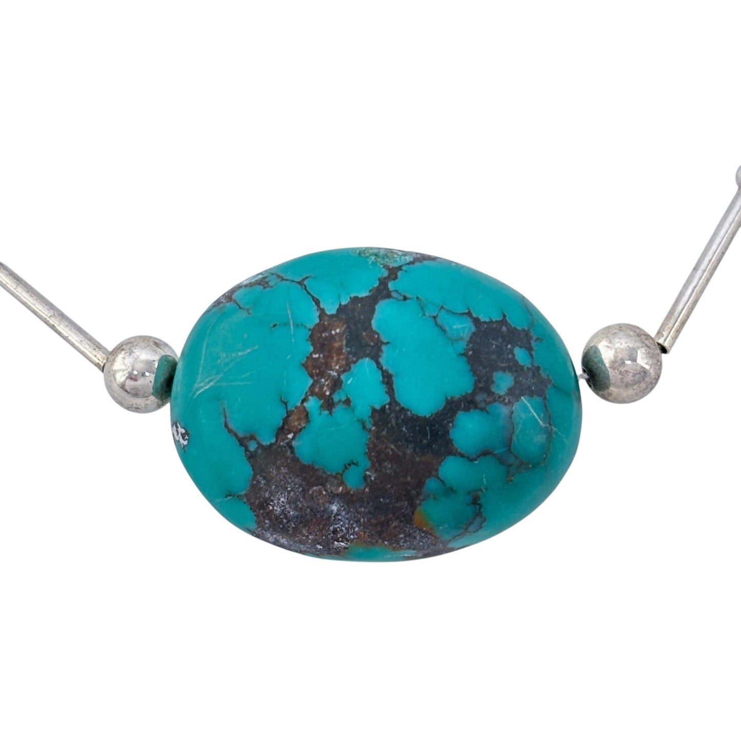 Vintage Sterling Liquid Silver 925 Turquoise Pendant Necklace 15"