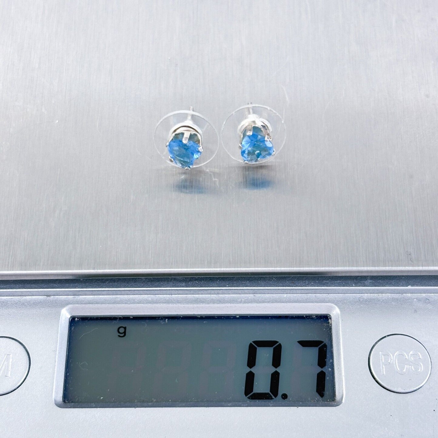 Vintage Sterling Silver 925 Blue Heart Cubic Zirconia Stud Earrings