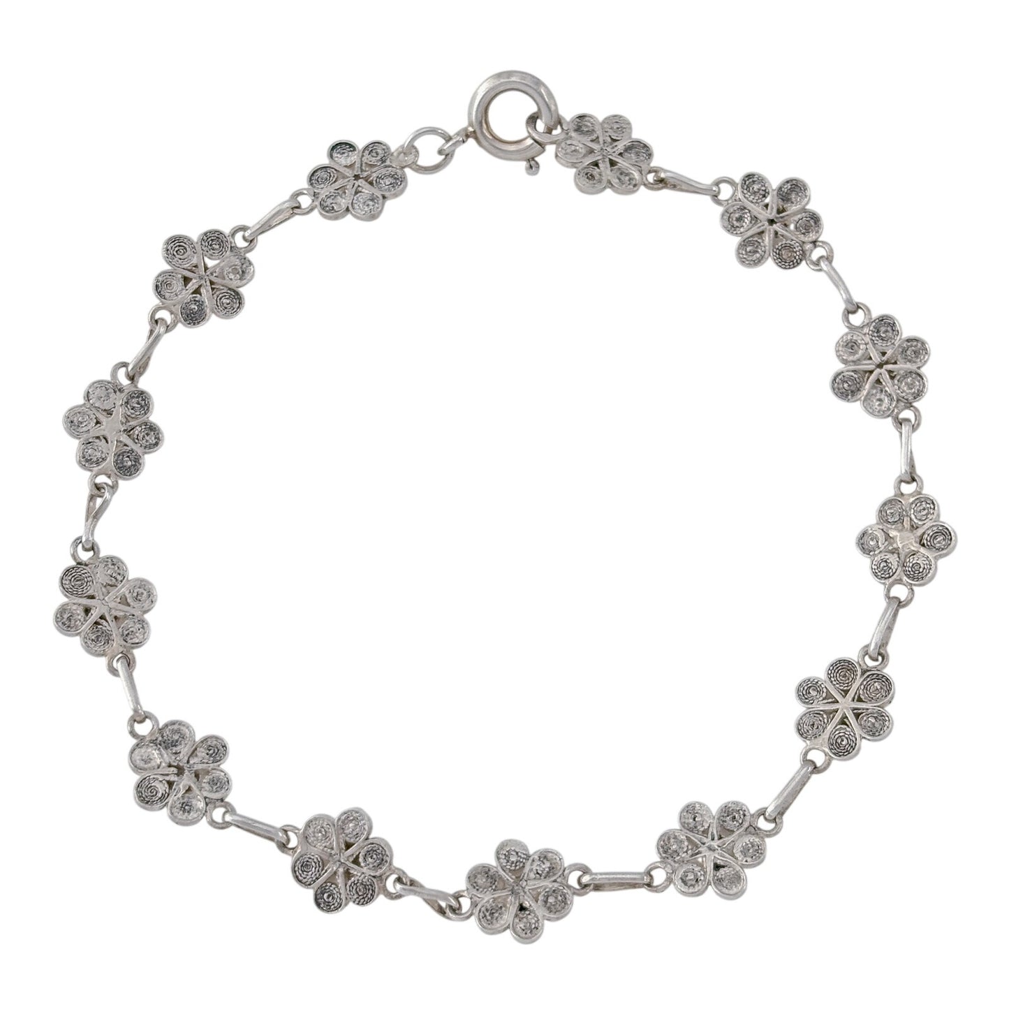 Vintage Sterling Silver 925 Flower Bracelet 7.5"