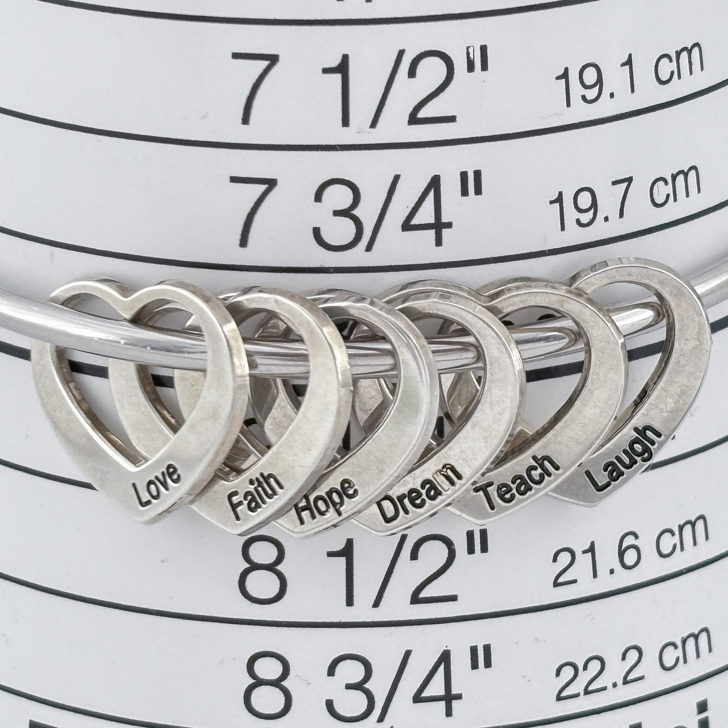 Vintage Sterling Silver 925 Heart Saying Charm Bangle 8"