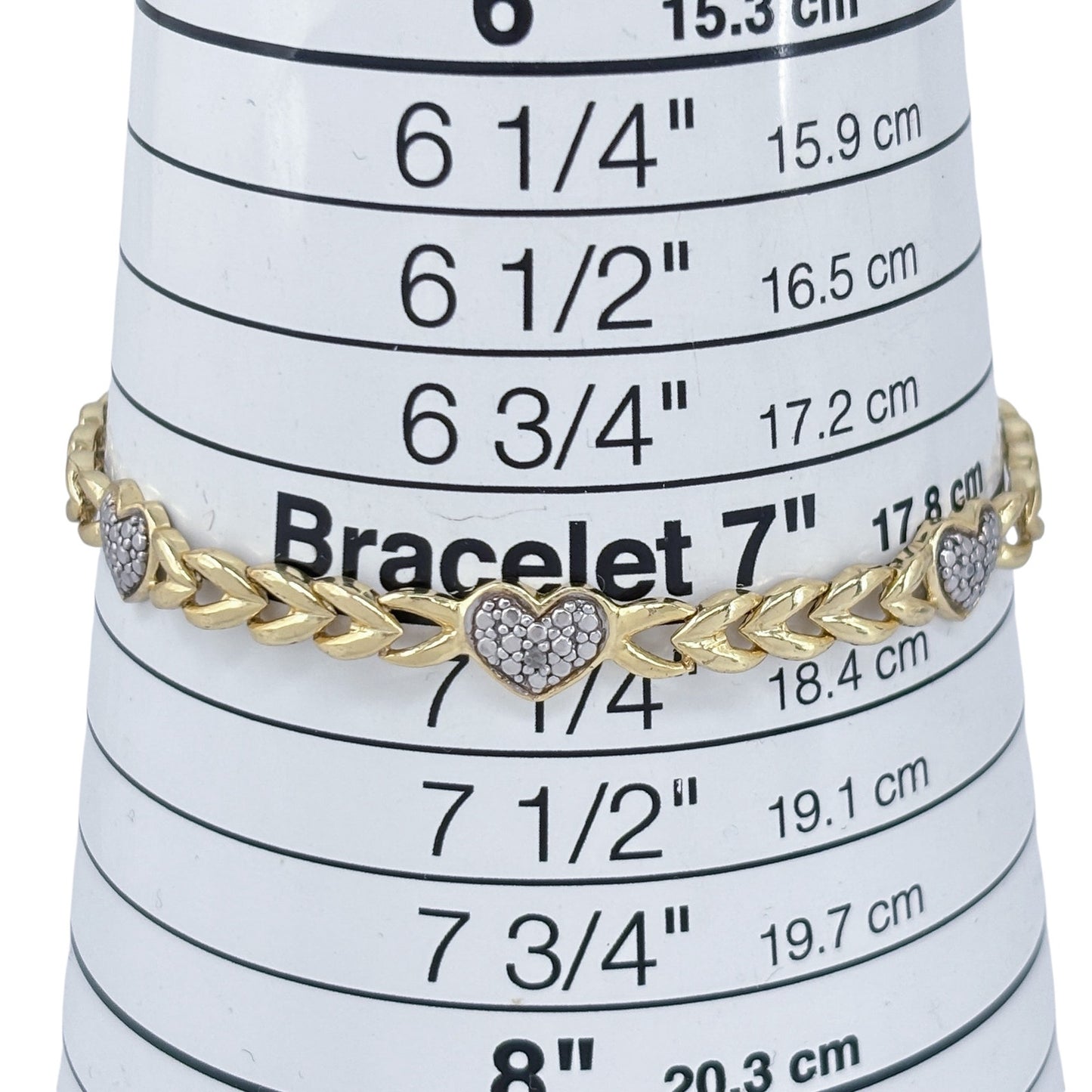 Vintage Gold-Tone Sterling Silver 925 Diamond Heart Link Bracelet 7.5"