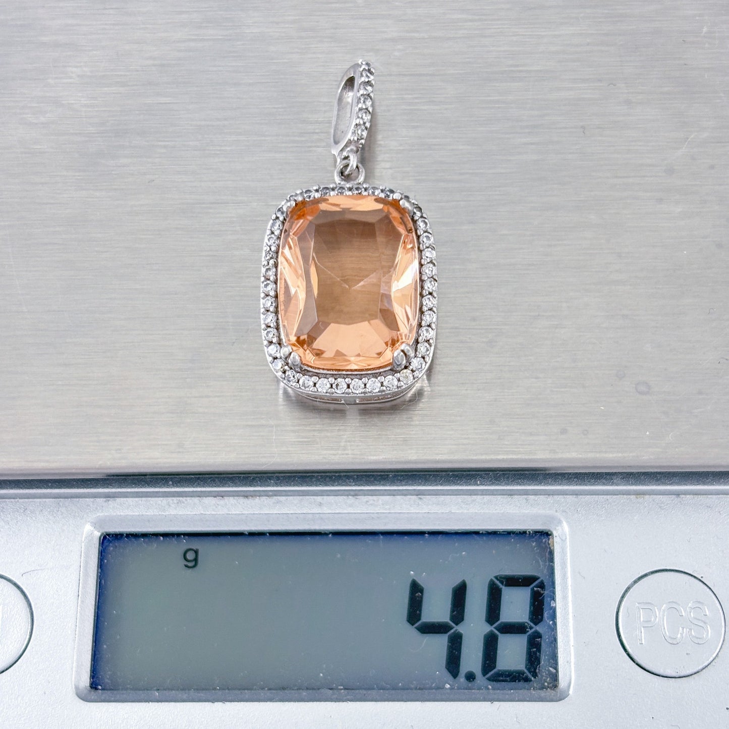 Vintage Sterling Silver 925 Peach Cubic Zirconia Pendant