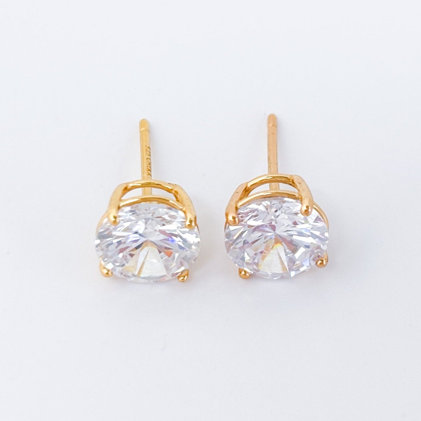 Vintage Sterling Silver 925 Gold-Tone 8mm Cubic Zirconia Stud Earrings