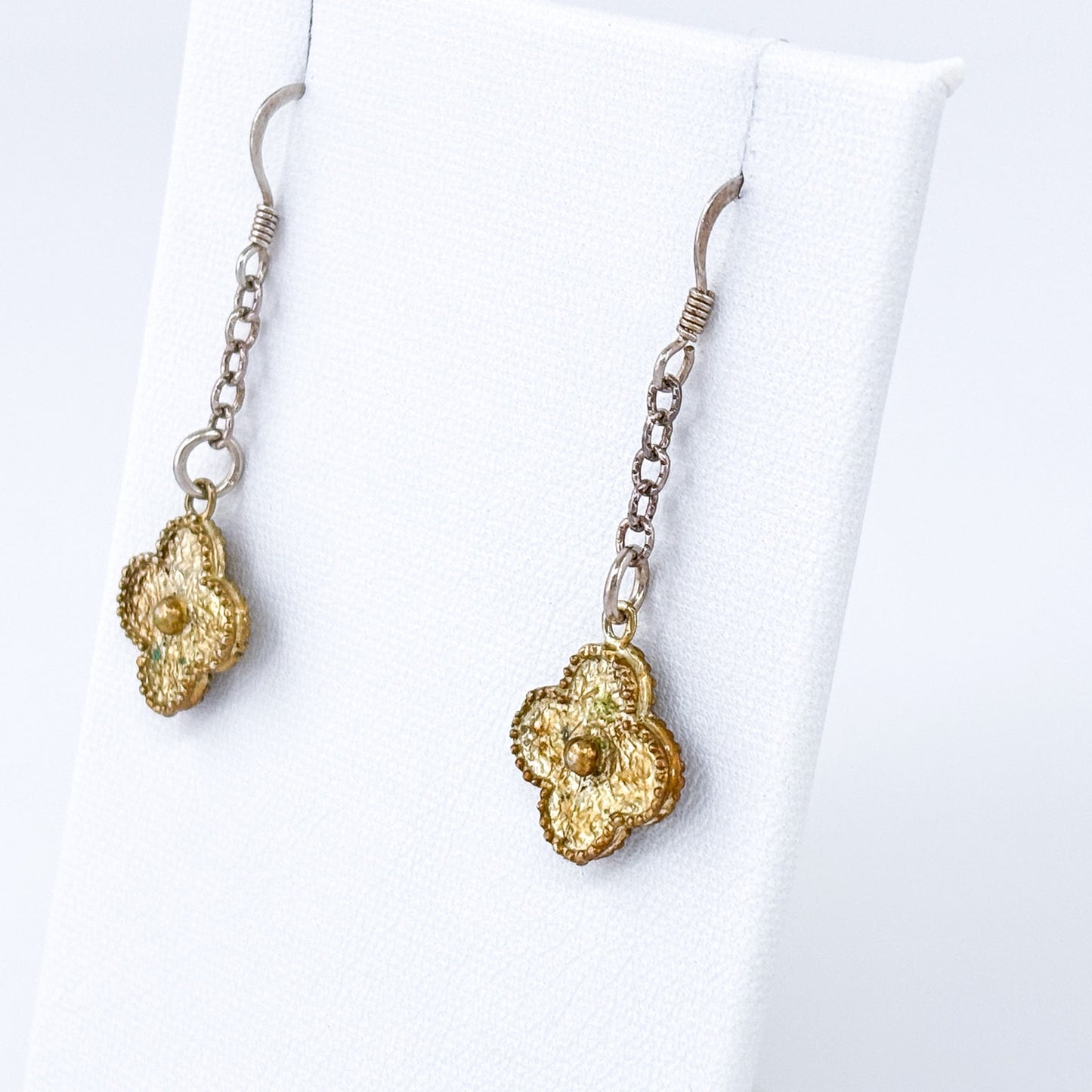 Vintage Sterling Silver 925 Gold Tone Clover Dangle Earrings