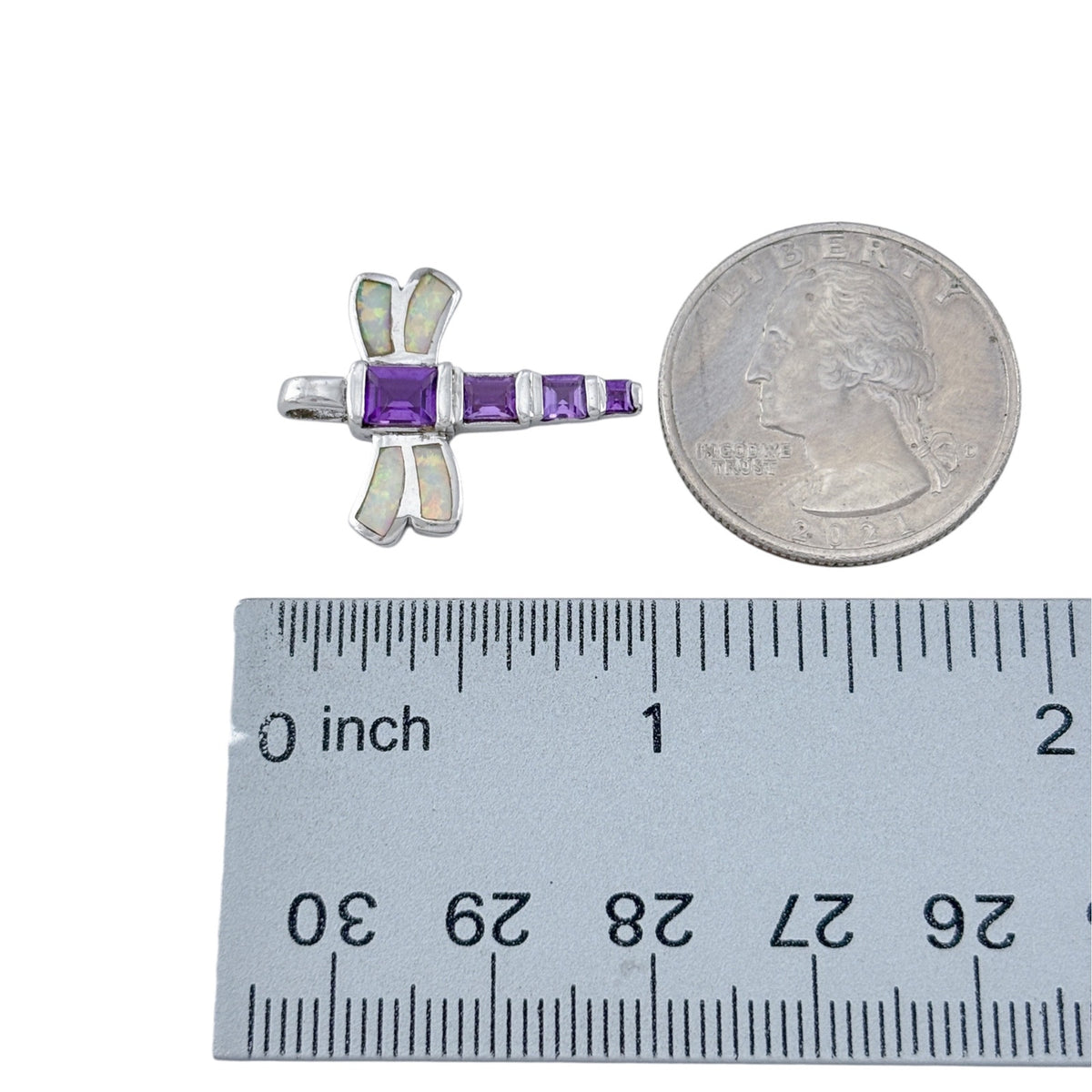Vintage Sterling Silver 925 Opal & Amethyst Dragonfly Pendant