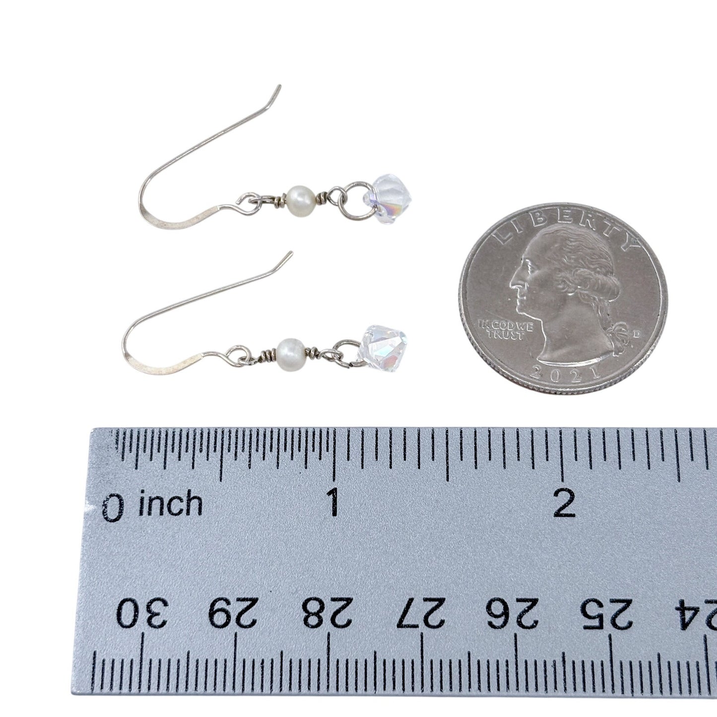 Estate Sterling Silver 925 Pearl Crystal Dangle Earrings
