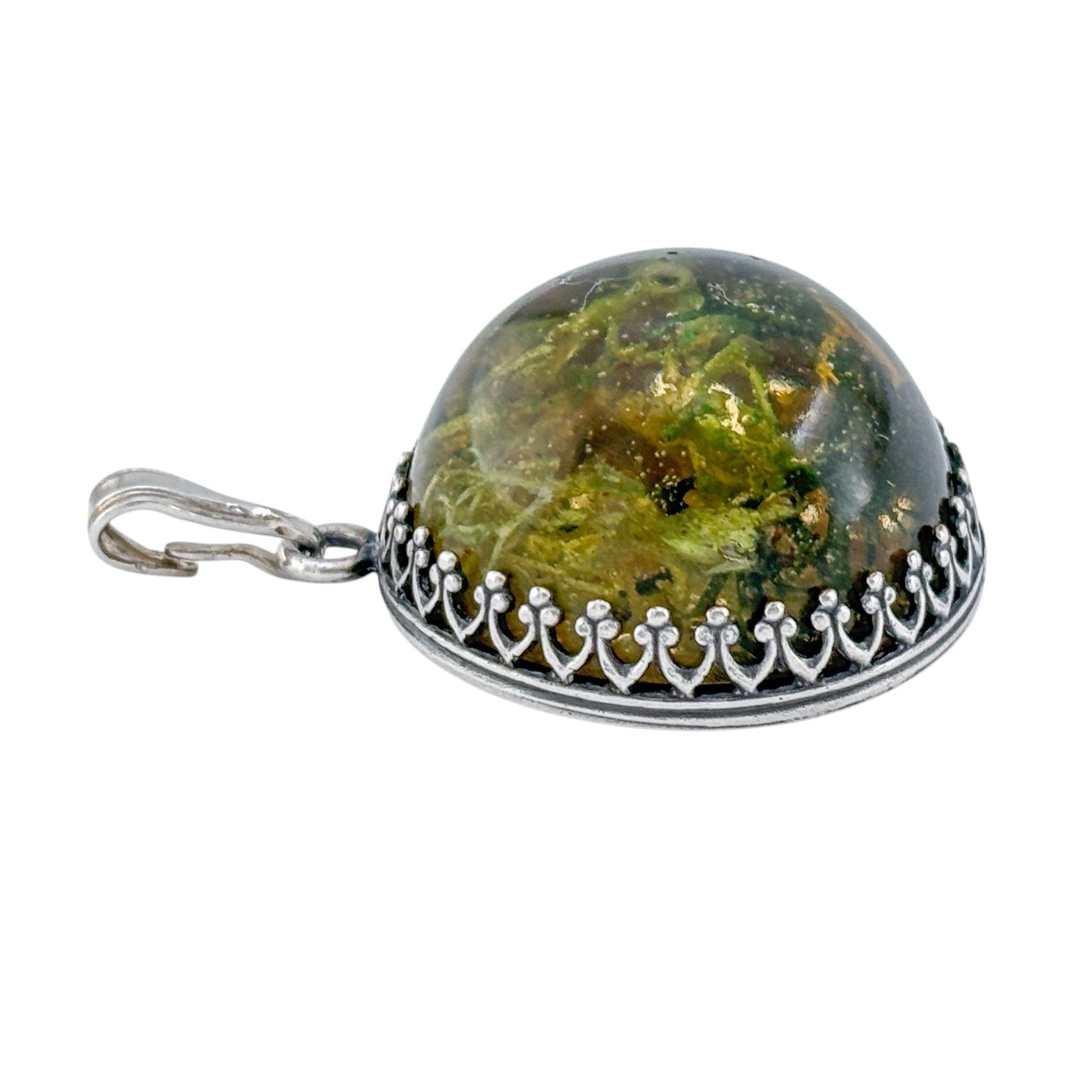 Vintage Sterling Silver 925 Moss Resin Pendant