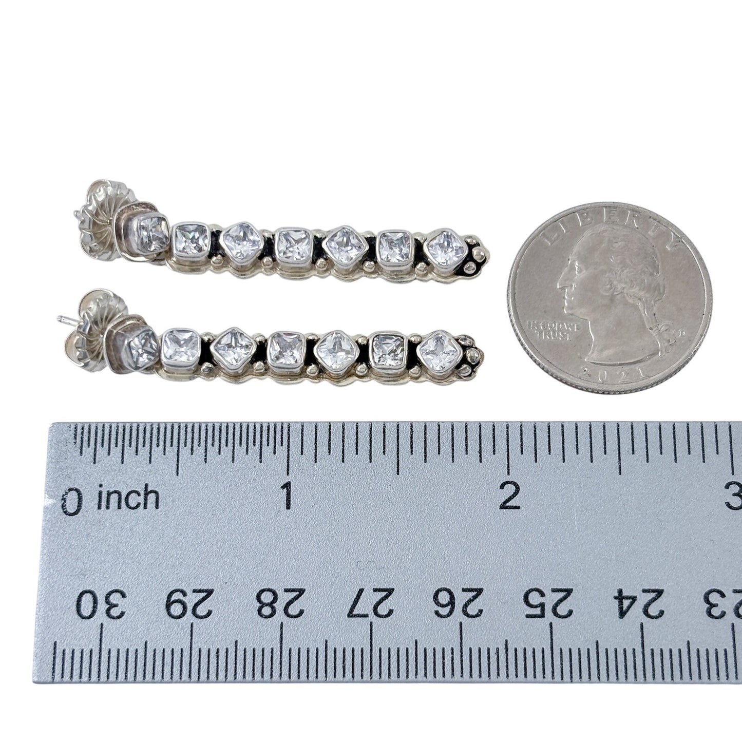 Vintage Sterling Silver 925 Cubic Zirconia Linear Drop Earrings
