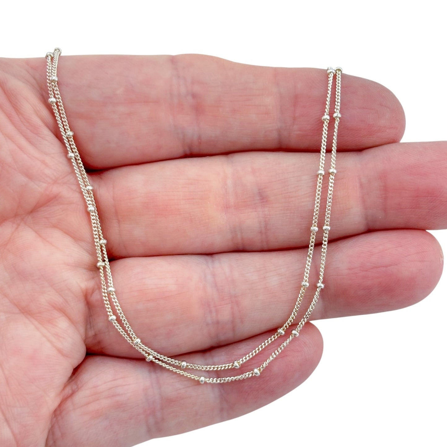 Vintage Sterling Silver 925 Multi Strand Bead Chain Necklace 18"