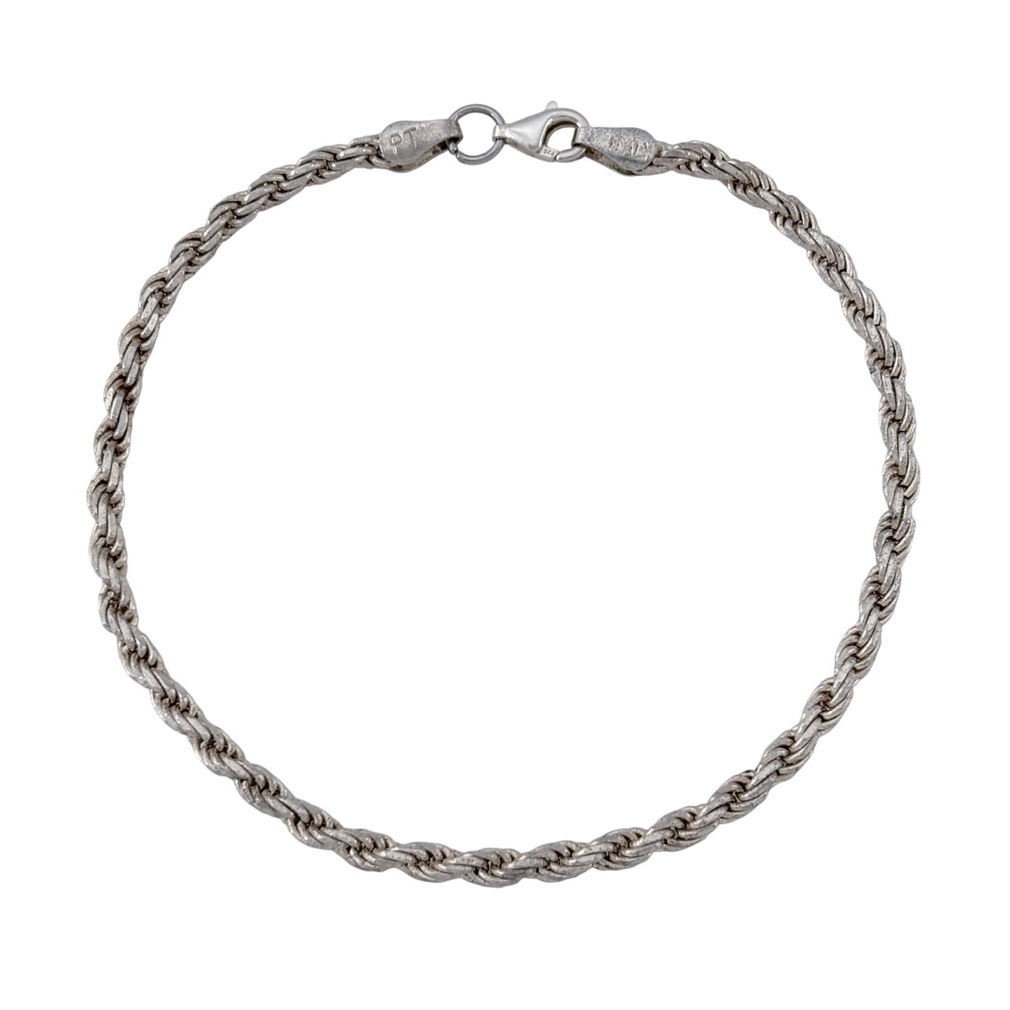 Vintage Italian Sterling Silver 925 Rope Chain Bracelet 7.25"