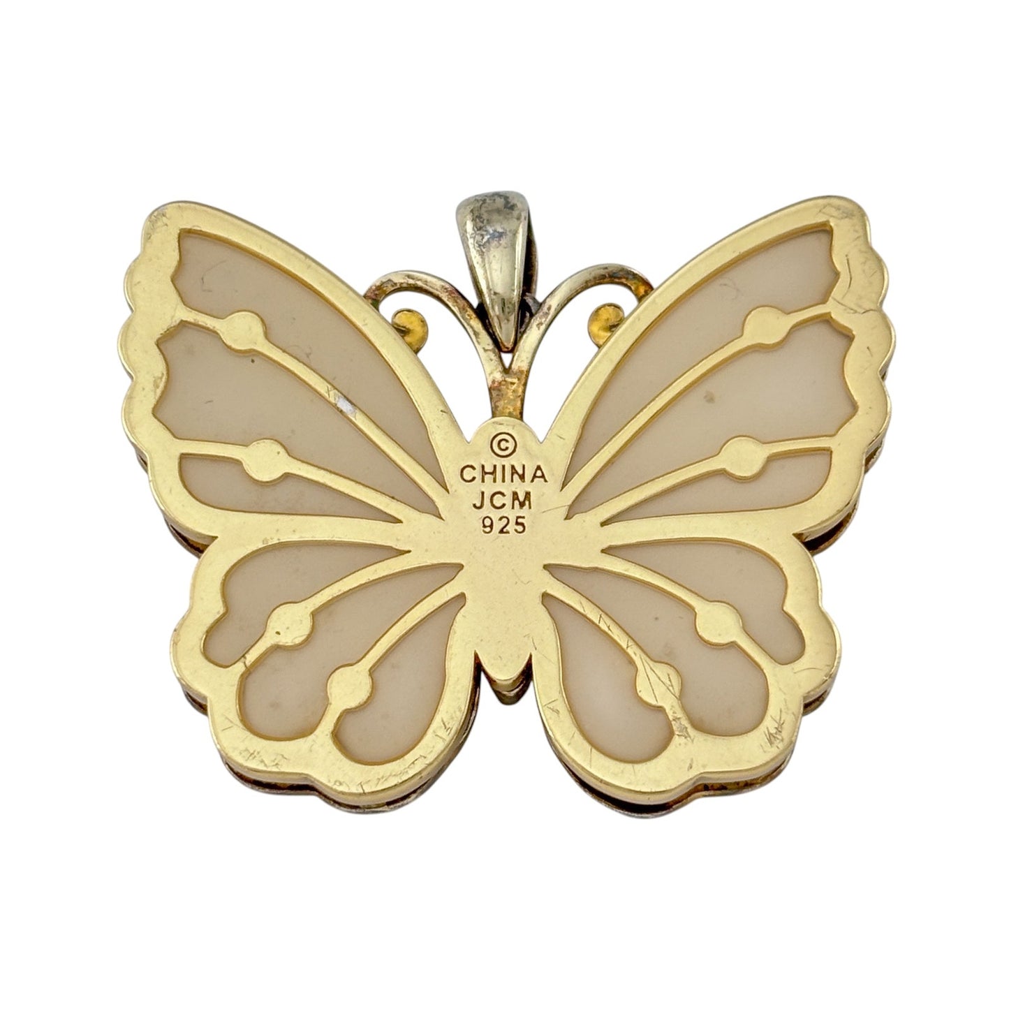 Vintage Gold-Tone Sterling Silver 925 Cubic Zirconia Butterfly Pendant