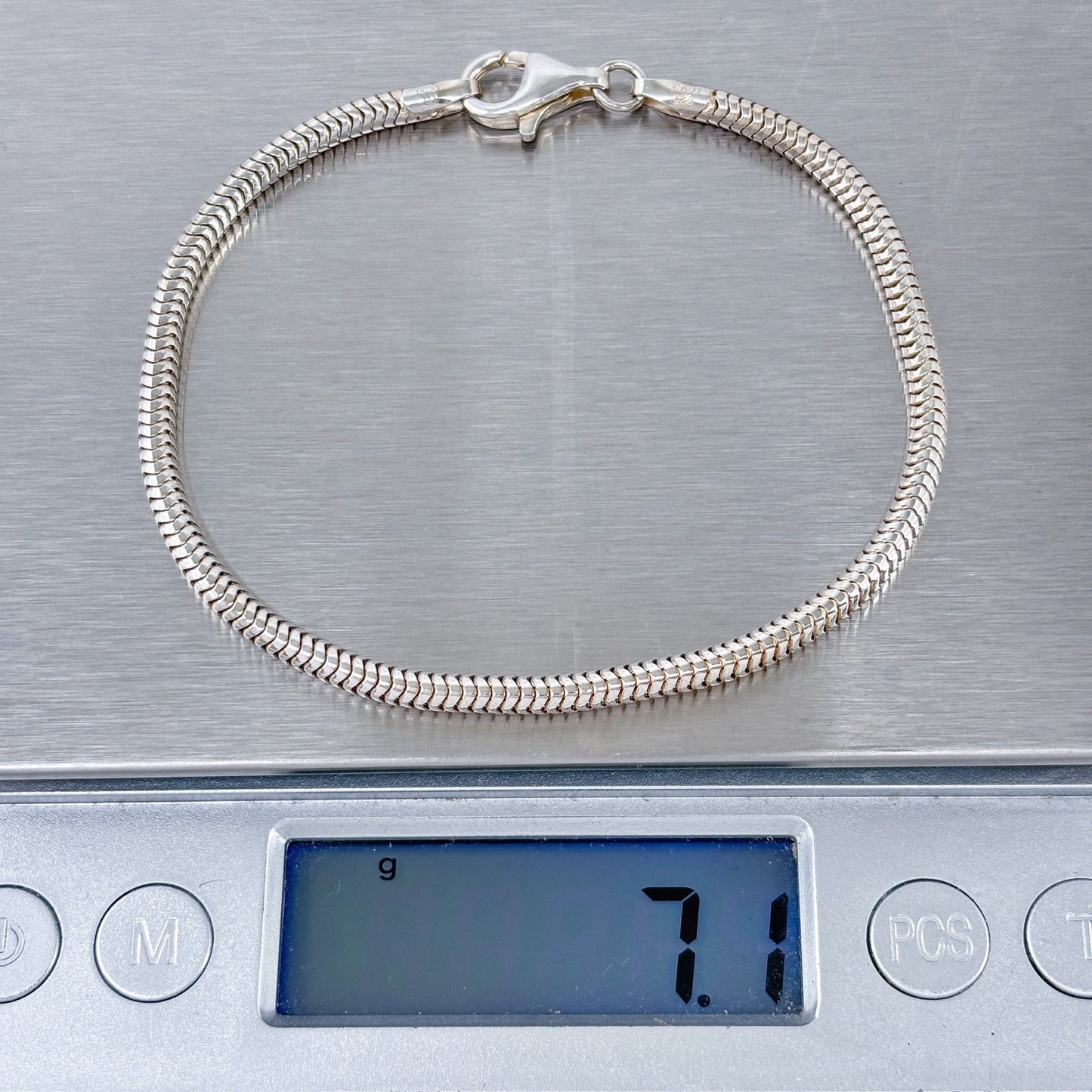 Vintage Italy Sterling Silver 925 Snake Chain Charm Bracelet 7.5"
