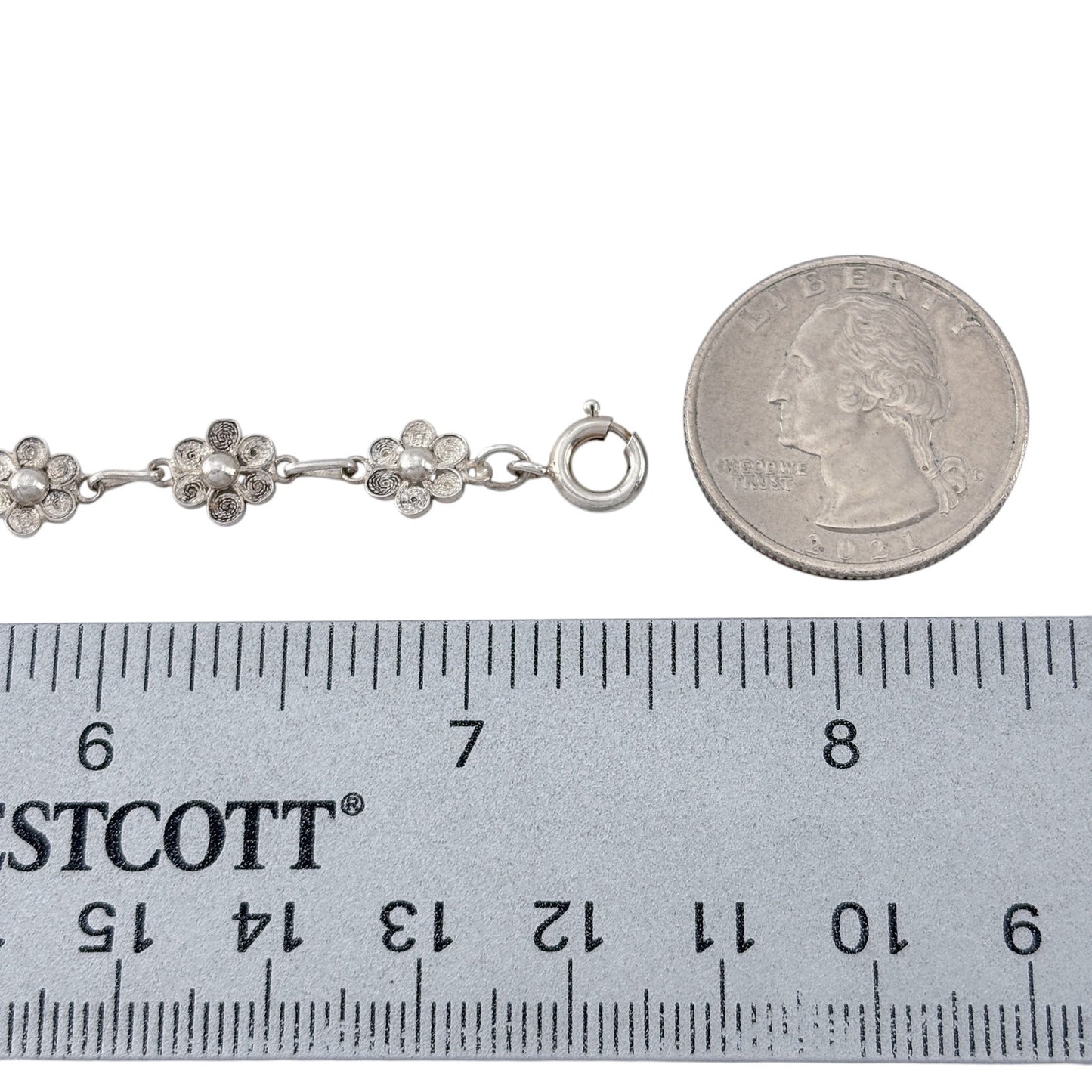 Vintage Sterling Silver 925 Flower Bracelet 7.5"