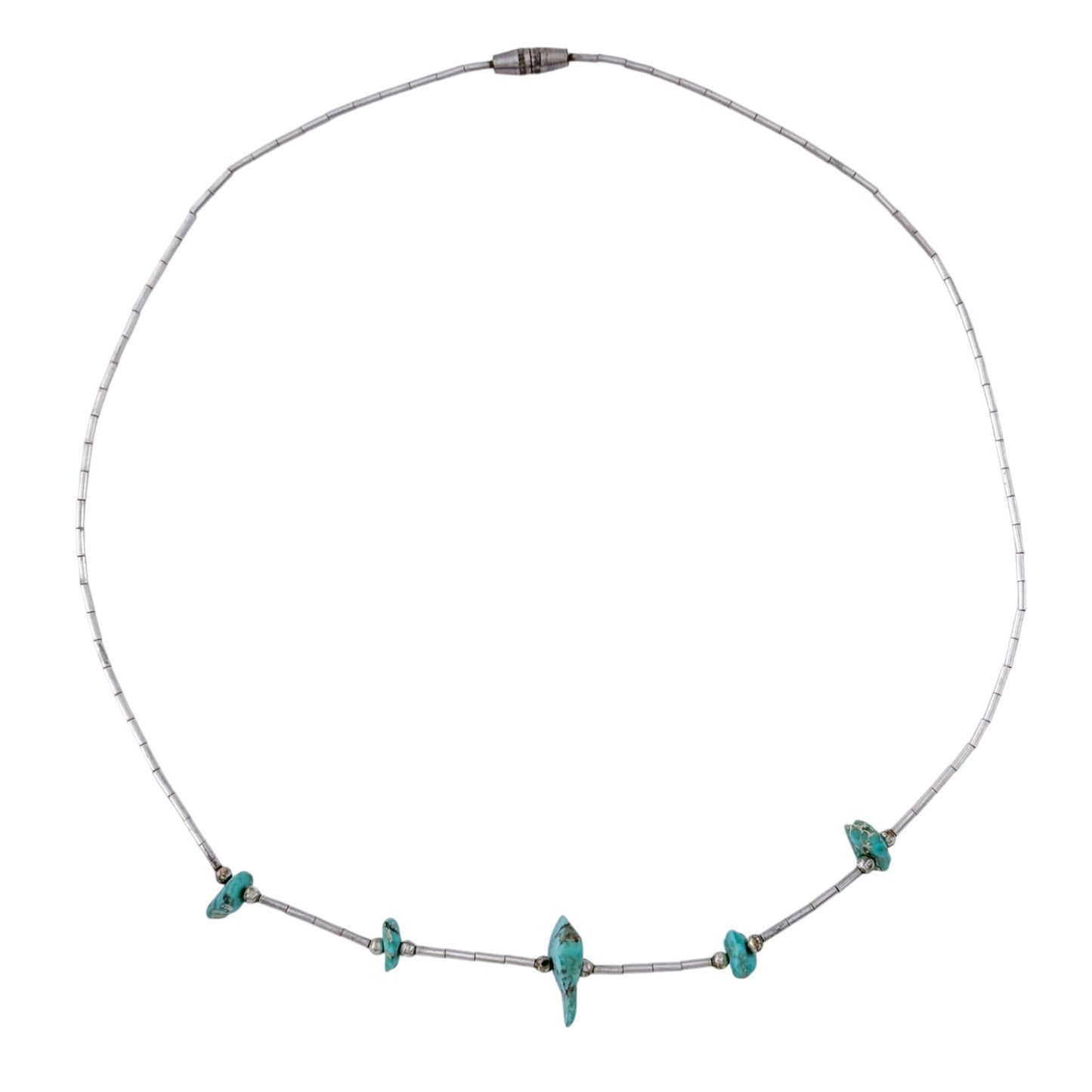 Vintage Sterling Silver Turquoise Liquid Silver Necklace 15"