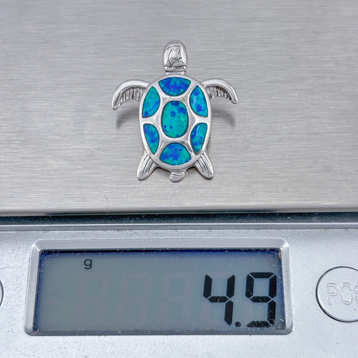 Vintage Sterling Silver 925 Blue Opal Turtle Pendant