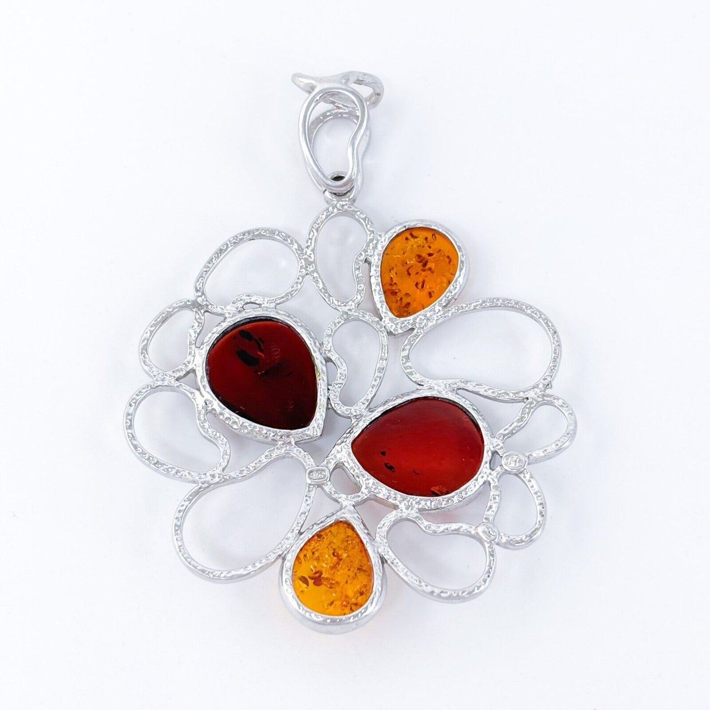 Vintage SML Sterling Silver 925 7cm Multi-Tone Amber Teardrop Pendant