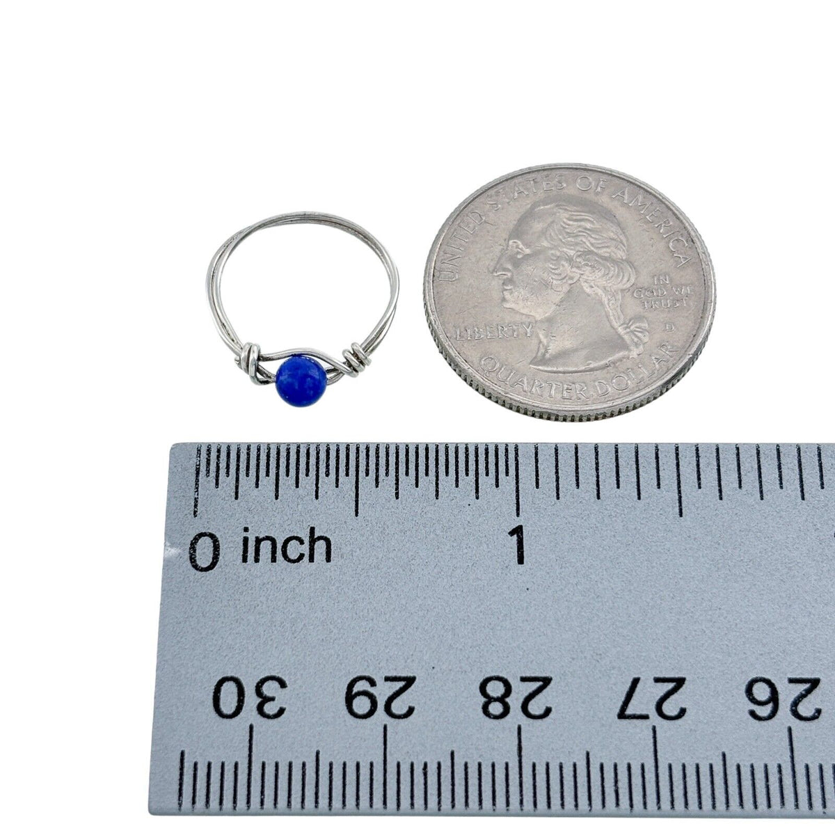 Vintage Silver-Tone Wire Wrapped Blue Lapis Lazuli Sphere Bead Ring Size 3