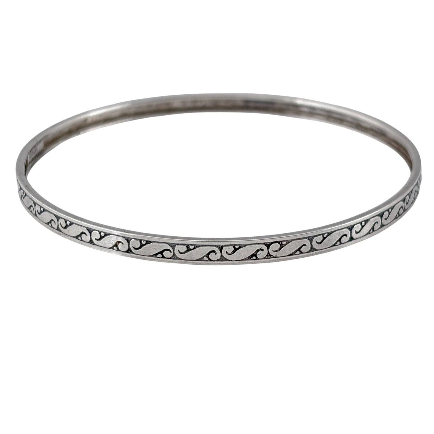 Vintage Sterling Silver 925 Scroll Bangle Bracelet 8"