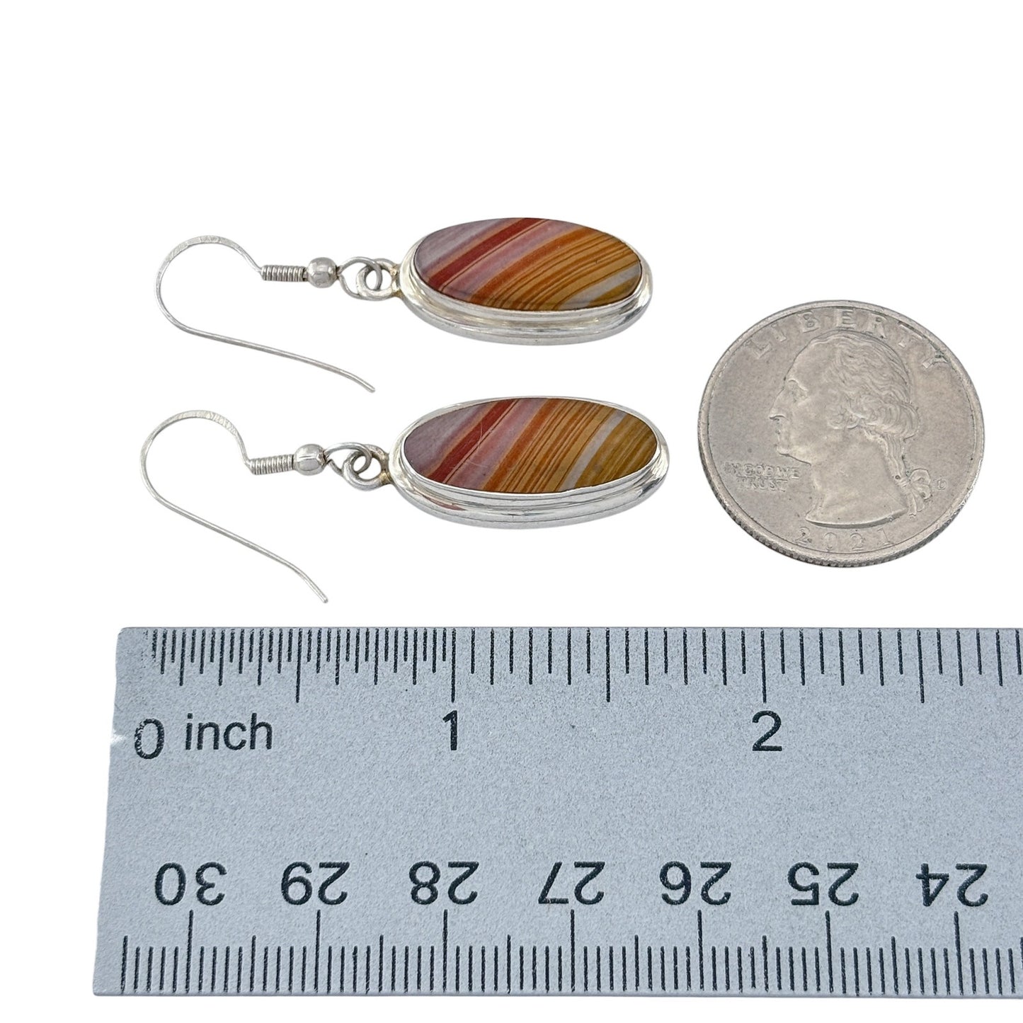 Vintage Sterling Silver 925 Banded Agate Earrings