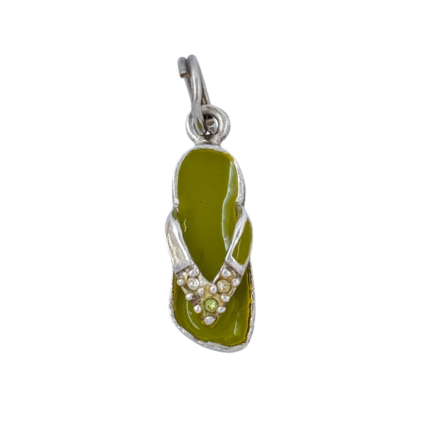 Vintage Sterling Silver 925 Lime Green Cubic Zirconia Flip Flop Charm