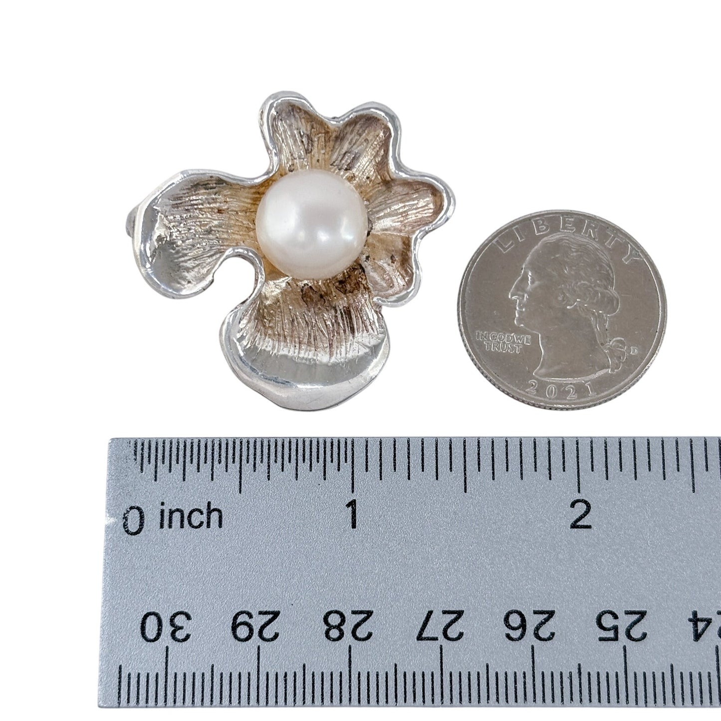 Vintage Sterling Silver 925 Pearl Flower Pendant