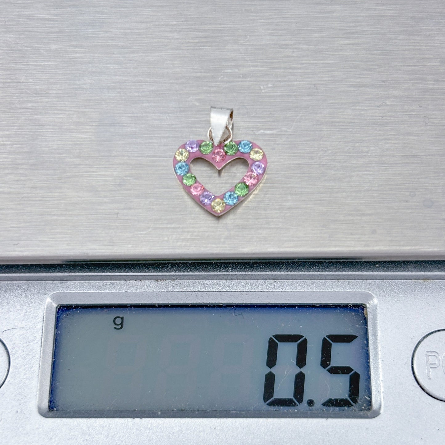 Vintage Sterling Silver 925 Pastel Crystal Reversible Heart Pendant