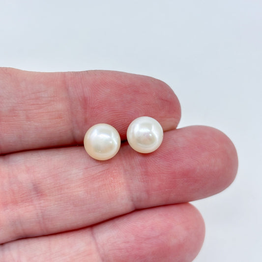 Vintage Sterling Silver 925 Large 8.6mm Pearl Stud Earrings