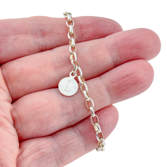 Vintage Sterling Silver 925 Initial L Charm Bracelet 7.25"