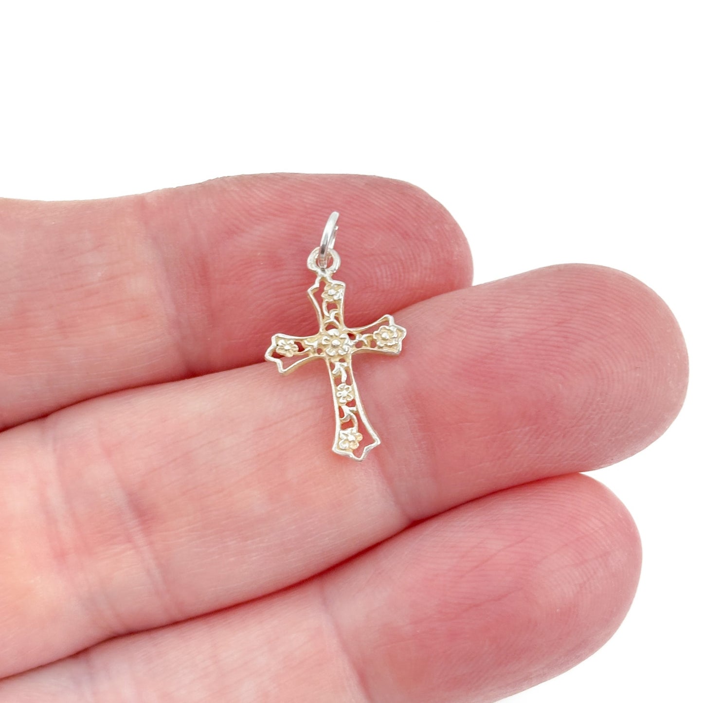 Vintage Sterling Silver 925 Floral Cross Pendant
