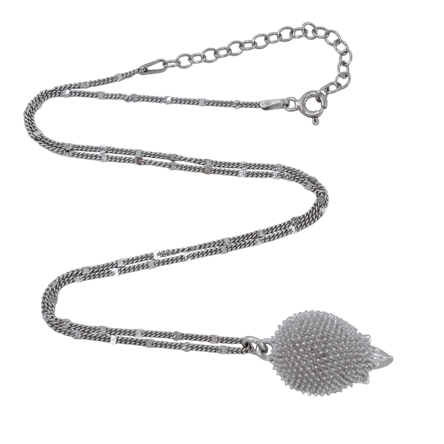 Vintage Sterling Silver 925 Hedgehog Pendant Necklace 15.5"-17.5"