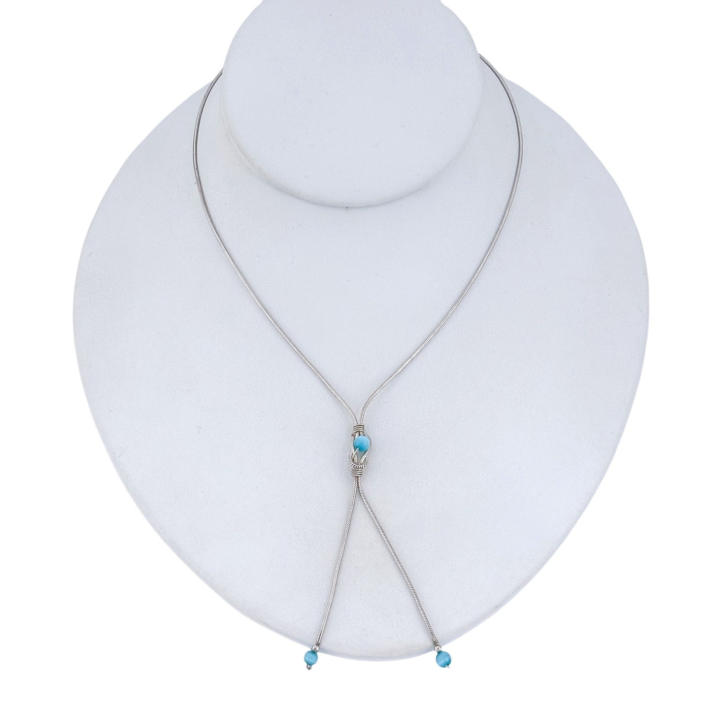 Vintage Sterling Silver 925 Blue Glass Bead Necklace 15"