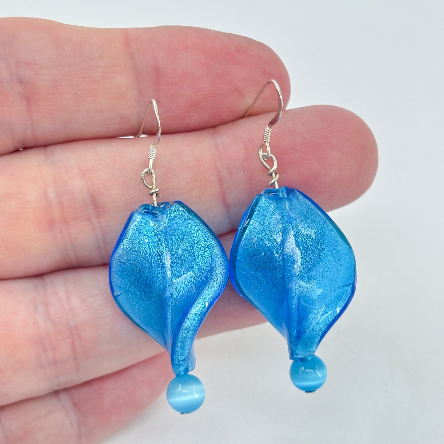 Vintage Sterling Silver 925 Blue Glass Dangle Earrings