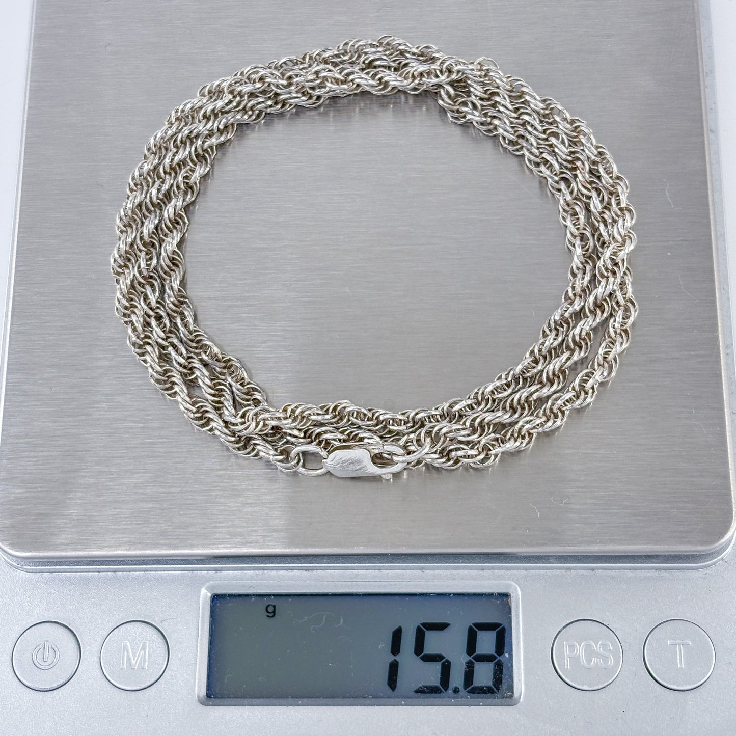 Vintage Sterling Silver 925 Rope Link Chain Necklace 24"